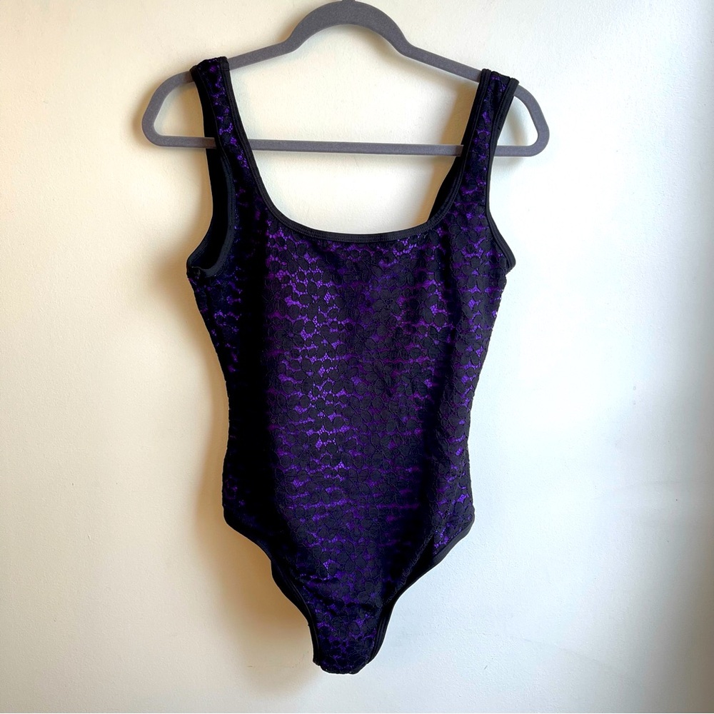 NWOT 90s Vintage Oscar de la Renta Black Lace One-Piece Swim Bathing Suit Large